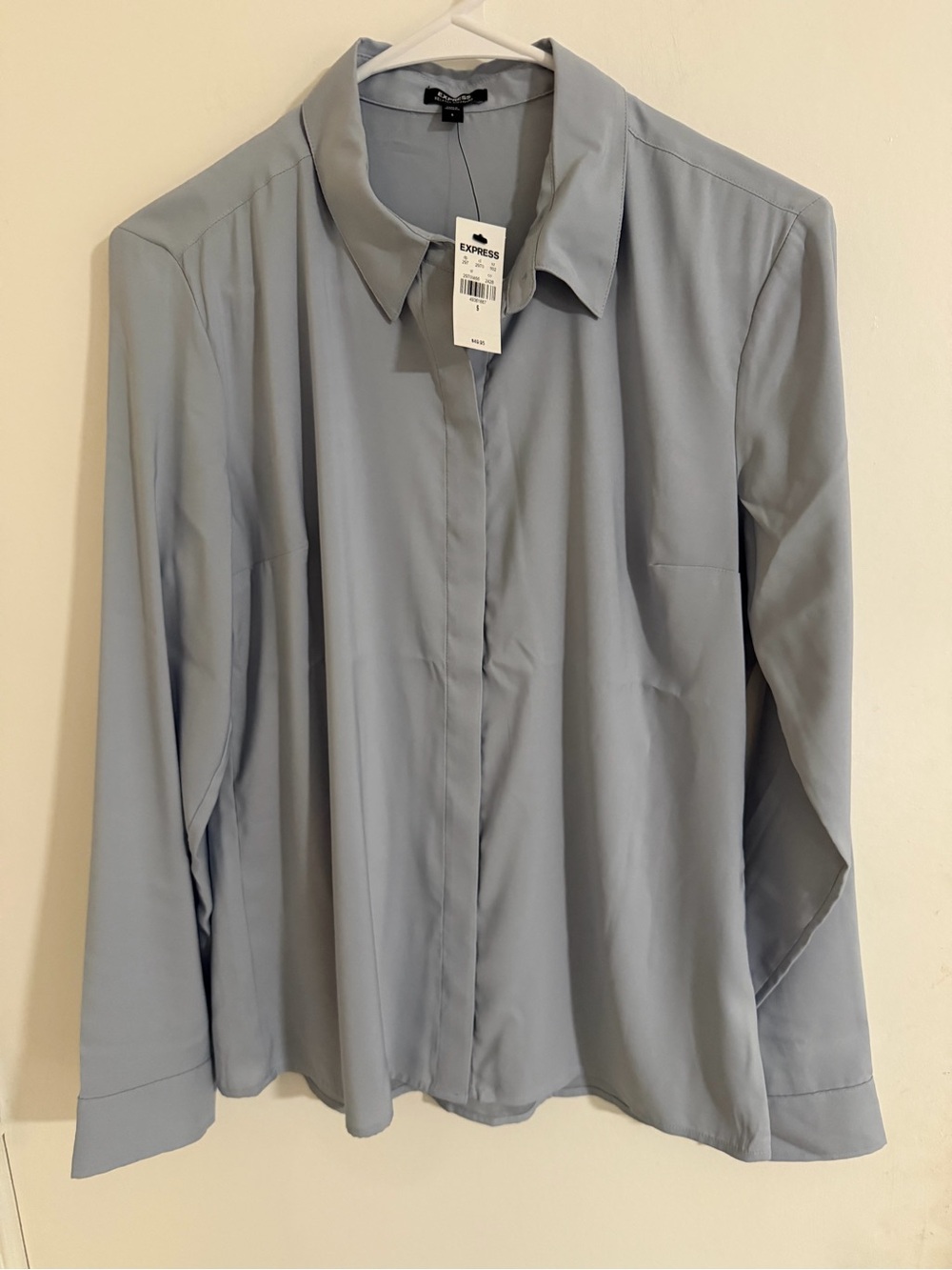 Express Women's Light Gray Button-Down Blouse